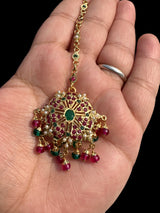 Gold plated silver tika in ruby emerald ( READY TO SHIP )