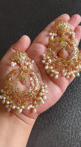 Gold plated silver chandbali earrings in fresh water pearls ( READY TO SHIP )