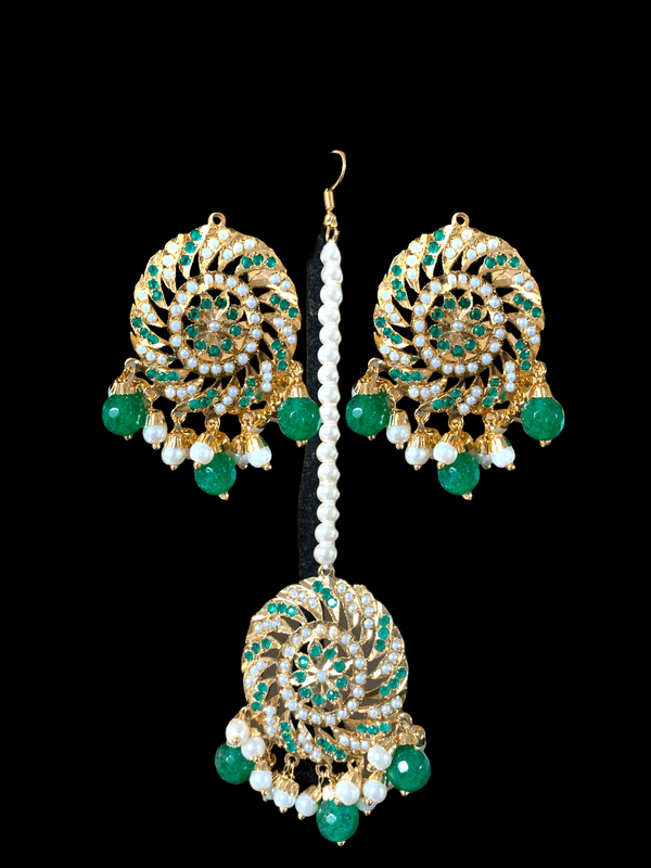DJET17 Raabya punjabi Jadau earrings tika(emerald ) ( READY TO SHIP)