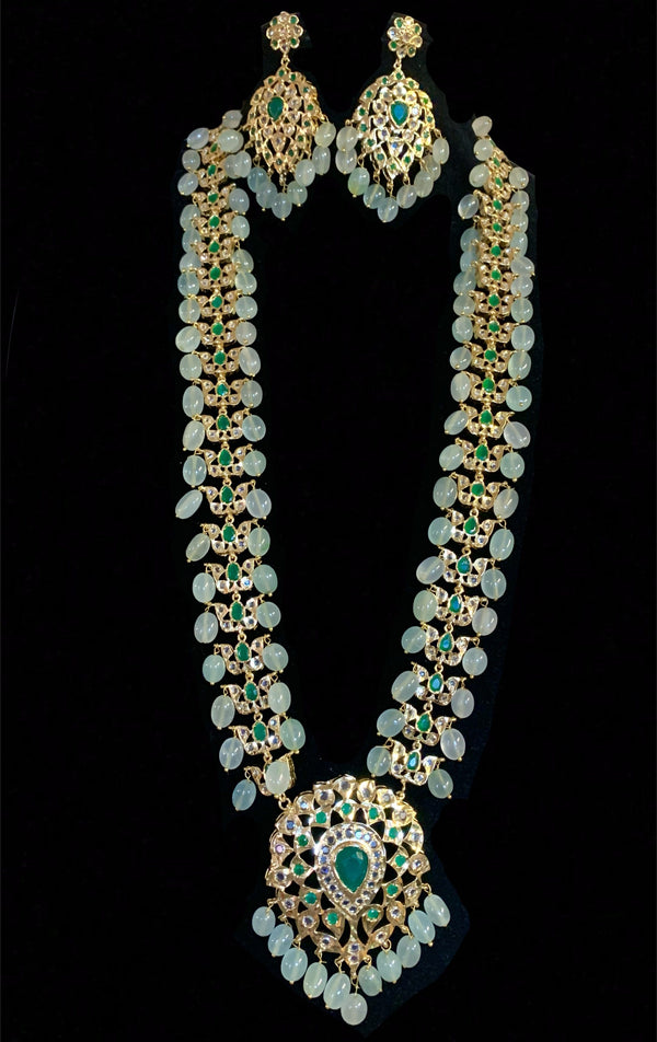 Hyderabadi asif jaahi haar in light green beads (SHIPS IN 4 WEEKS )
