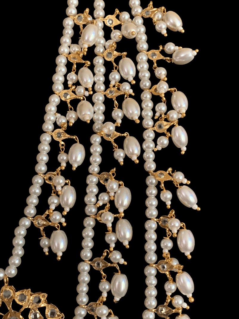 SAT37 Farmana three layer Hyderabadi necklace in pearls  ( READY TO SHIP )