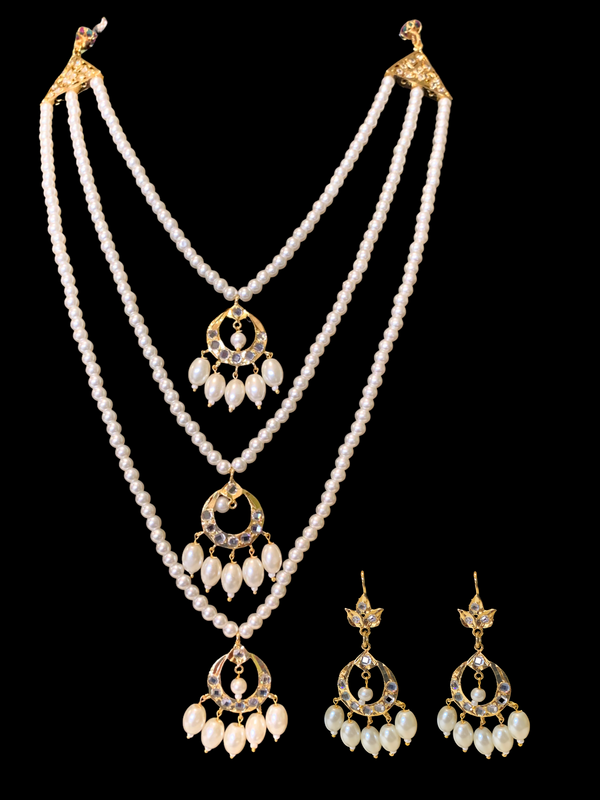 SAT70 Seema three layer  necklace with chandbali- pearls   ( READY TO SHIP )