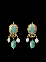 Naurin gold plated silver pendant with earrings in emeralds ( SHIPS IN 4 WEEKS )