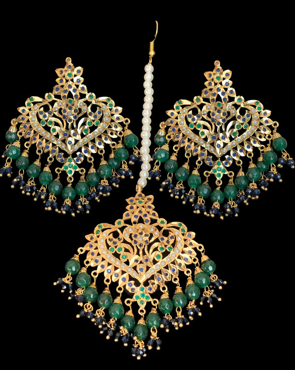 DJET5 Afreen emerald sapphire  earrings tika ( READY TO SHIP  )