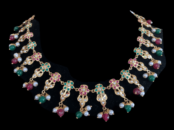 Alea punjabi Jadau necklace  set - ruby emerald   (SHIPS IN 3 WEEKS)