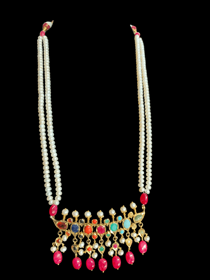 Navratan silver with gold plated tirmani Chandbali pendant set