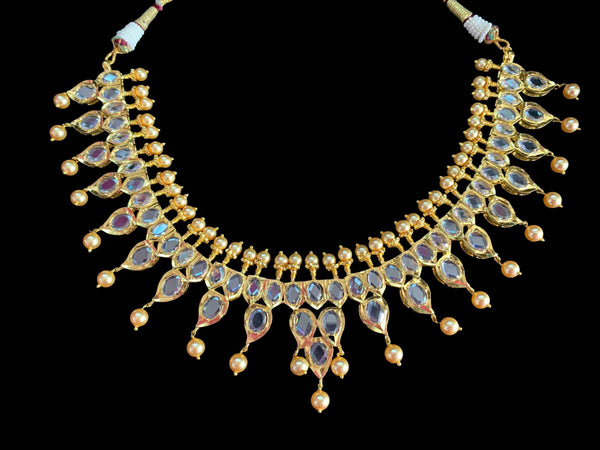 Hyderabadi gold plated polki necklace in gold plated silver