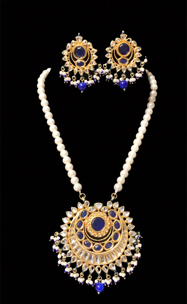 Nayana pendant set in blue  beads ( SHIPS IN 4 WEEKS )