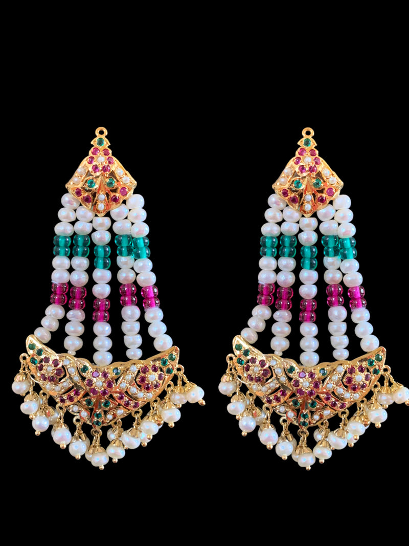 Gold plated silver ruby emerald jhoomar earrings