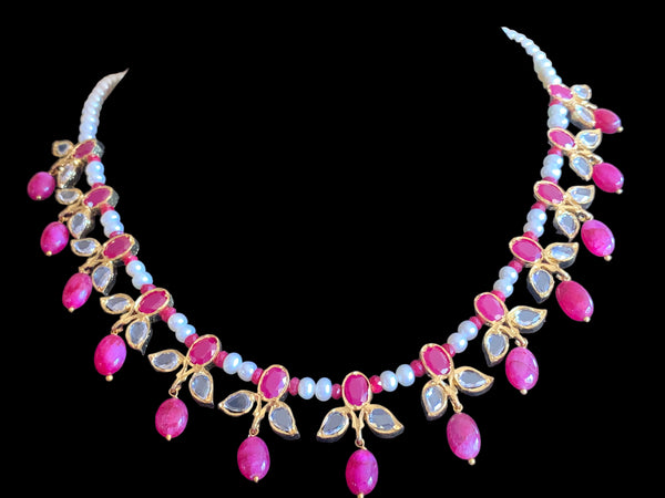 ZAFRIN gold plated silver necklace set in ruby (  SHIPS IN 4 WEEKS )