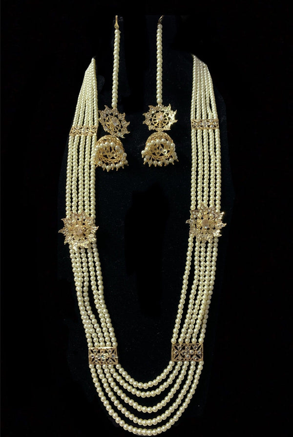Zarnash gold  plated  ( off white ) long necklace with earrings (READY TO SHIP)