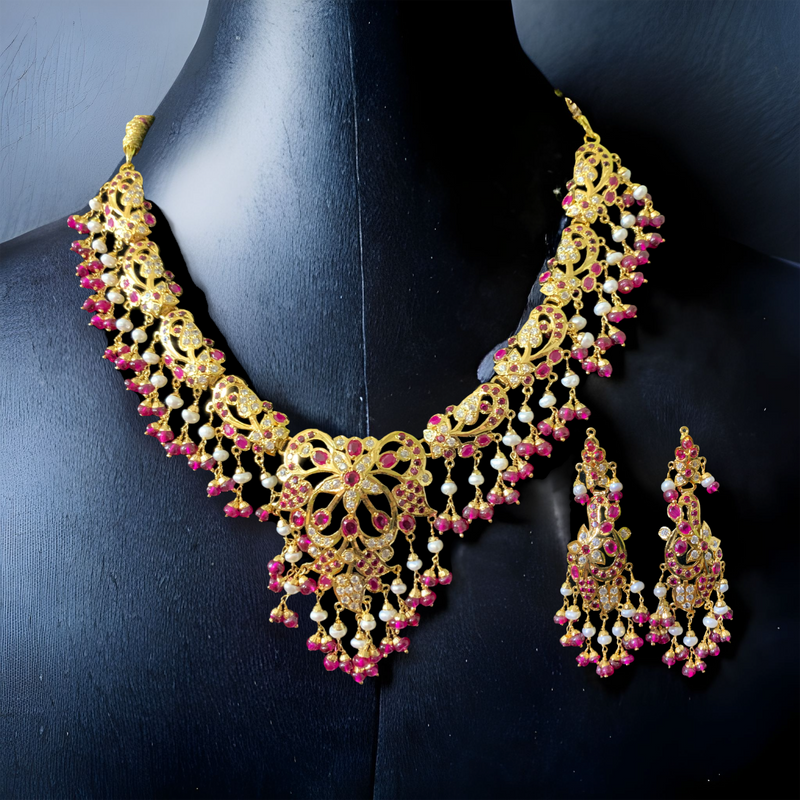 ANABIYA gold plated silver necklace set in ruby zircon ( SHIPS IN 4 WEEKS )