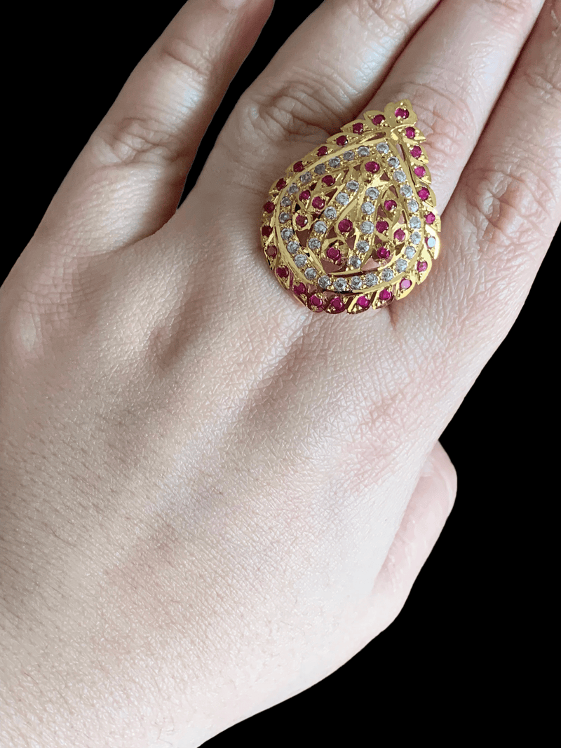 Ruby zircon gold plated silver ring ( READY TO SHIP)