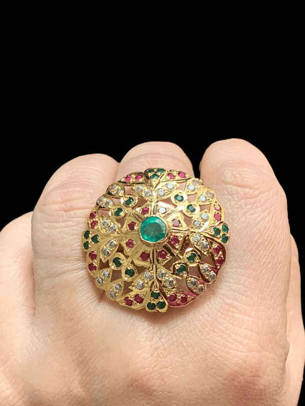 Ruby emerald gold plated silver ring (SHIPS IN 4 WEEKS )