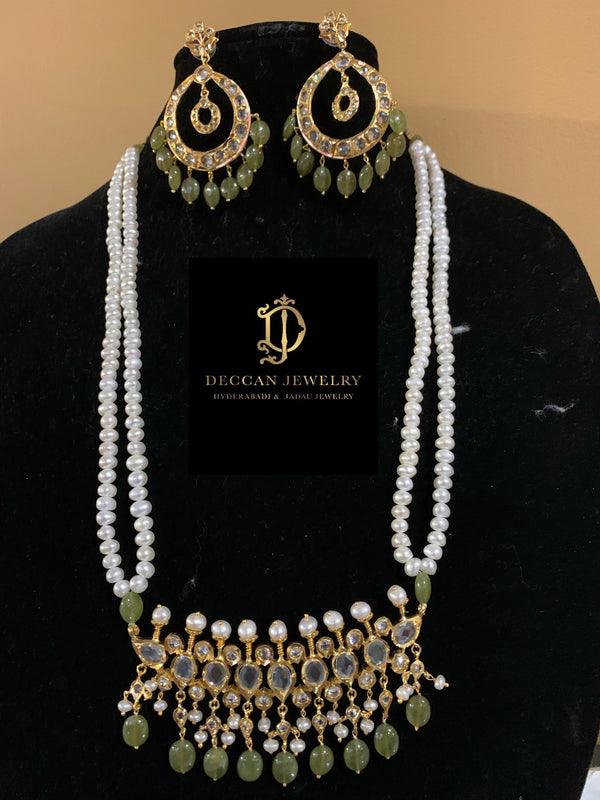 Tirmani necklace set in olive green emerald beads ( SHIPS IN 4 WEEKS )