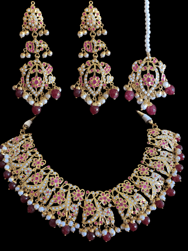 BR77 Nayaab pearl jadau necklace - ruby  ( SHIPS IN 4 WEEKS )