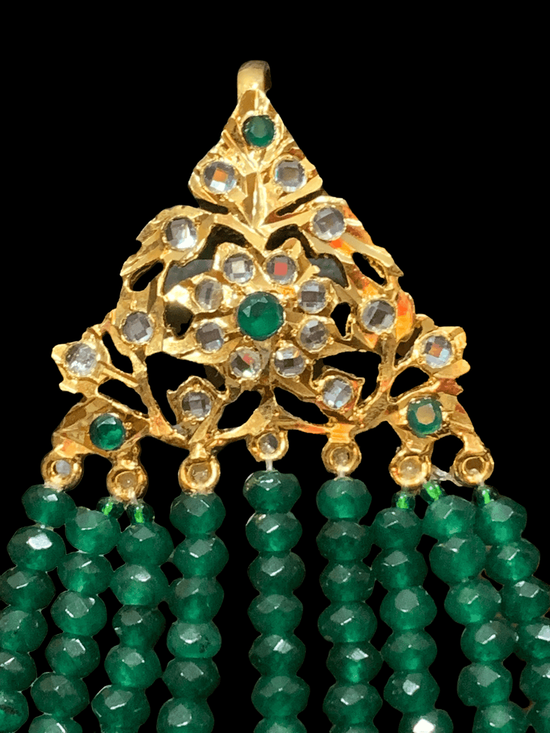 Abira jhoomar  in green beads  ( SHIPS IN 4 WEEKS  )