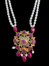 Naurin gold plated silver pendant with earrings in rubies ( READY TO SHIP)
