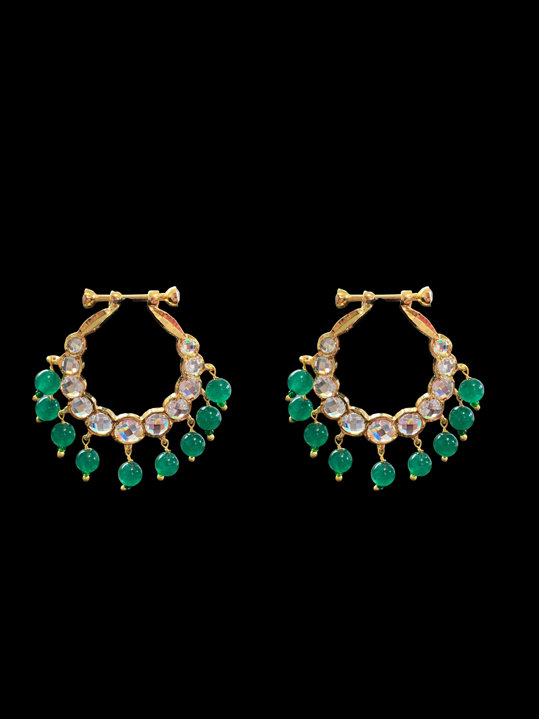 DER264 kainat hyderabadi Chandbali in fresh water pearls - green on sale , Indian jewellery