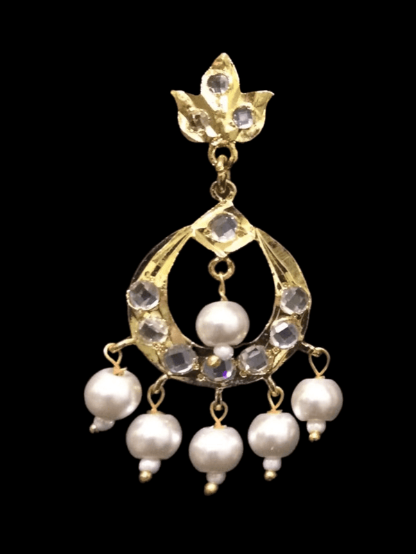 DER179 Neda small sized chandbali in pearls  (READY TO SHIP )
