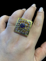 Gold plated square ring-  amethyst (  SHIPS IN 4 WEEKS )