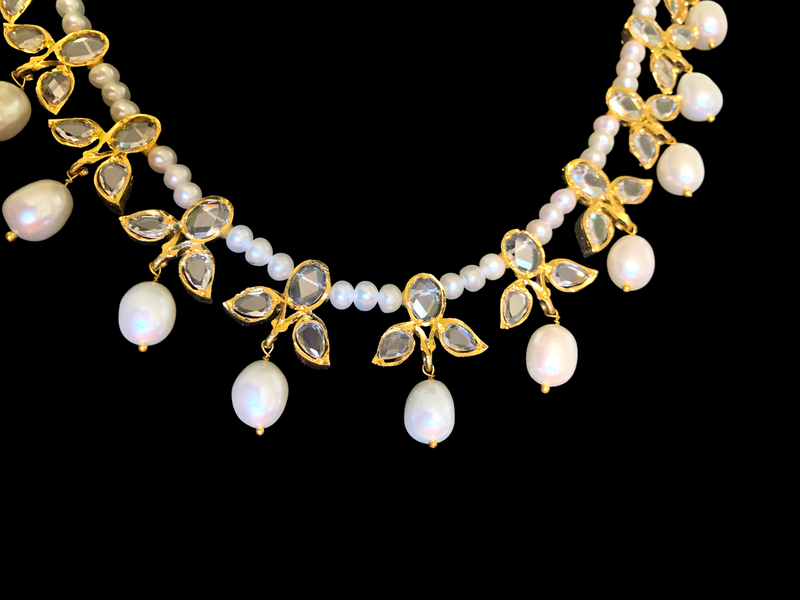 ZAFRIN gold plated silver necklace set in fresh water pearls ( READY TO SHIP)