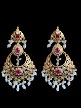 Nadine gold plated silver earrings in fresh water pearls and rubies ( SHIPS IN 4 WEEKS )