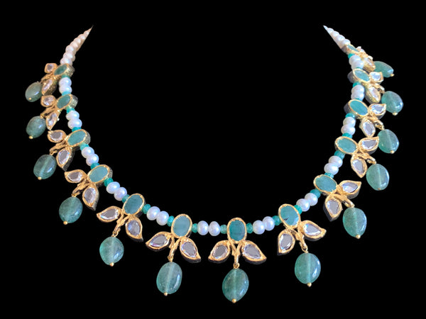 ZAFRIN gold plated silver necklace set in emeralds READY TO SHIP)