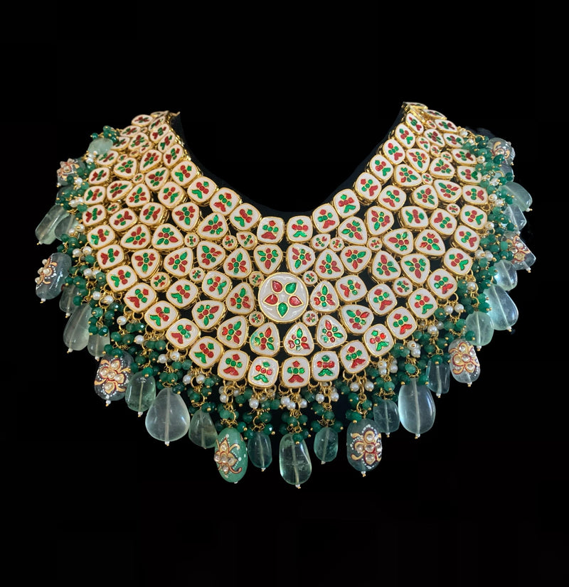 Amoli Kundan bridal set in green fluorite beads ( SHIPS IN 4 WEEKS  )