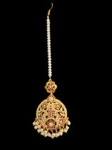 Gold plated silver jadau tikka in pearls and rubies ( SHIPS IN 4 WEEKS )