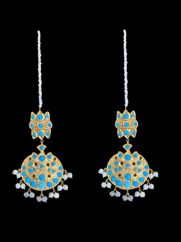 DJET30 Reza gold plated turquoise with fresh water pearls earrings tika ( READY TO SHIP)