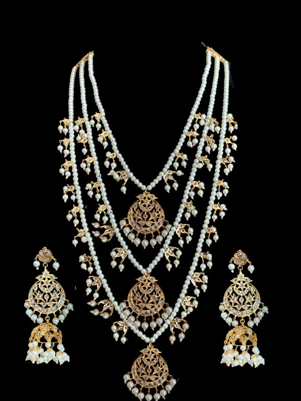 Tooba three layered pearl necklace with earrings and Tika ( READY TO SHIP  )