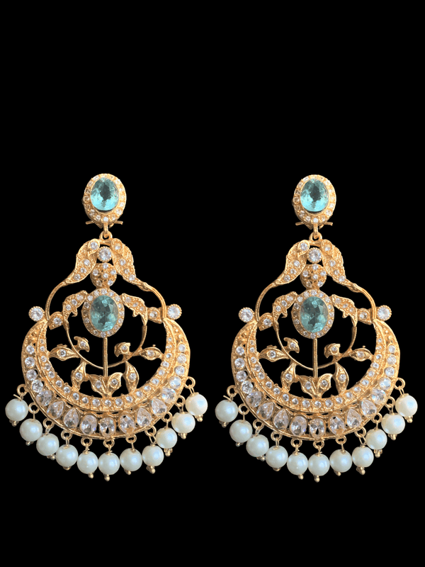 DER257 aqua blue Cz earrings with pearls (READY TO SHIP   )