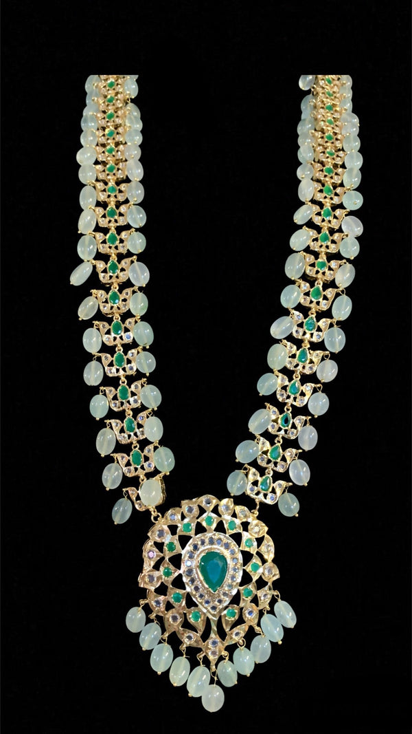Hyderabadi asif jaahi haar in light green beads (SHIPS IN 4 WEEKS )