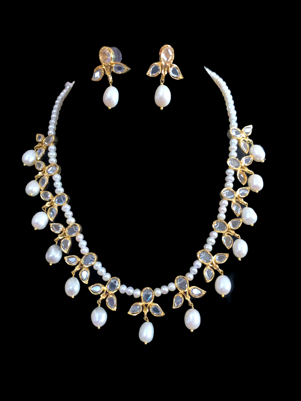 ZAFRIN gold plated silver necklace set in fresh water pearls ( READY TO SHIP)