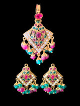 Gold plated silver pendant set in ruby emerald ( SHIPS IN 4 WEEKS )