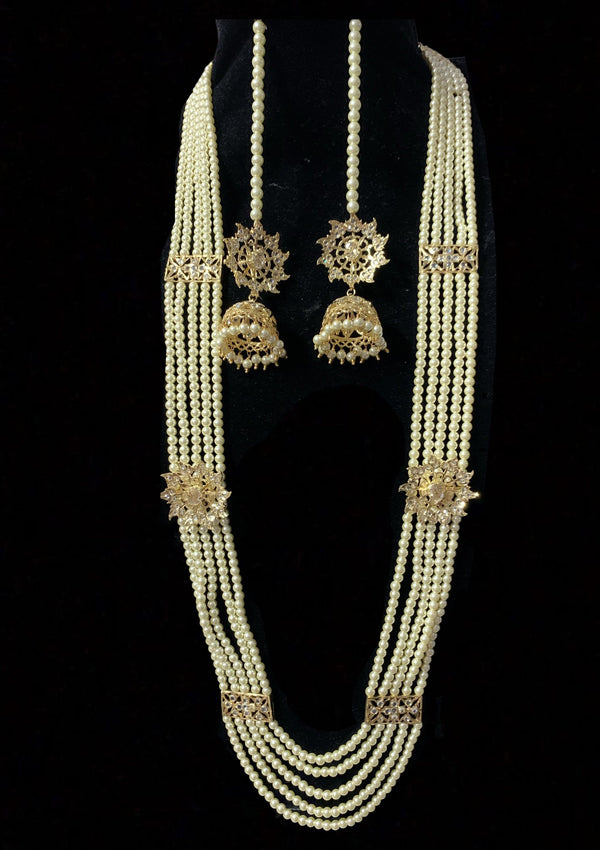 Zarnash gold  plated  ( off white ) long necklace with earrings (READY TO SHIP)