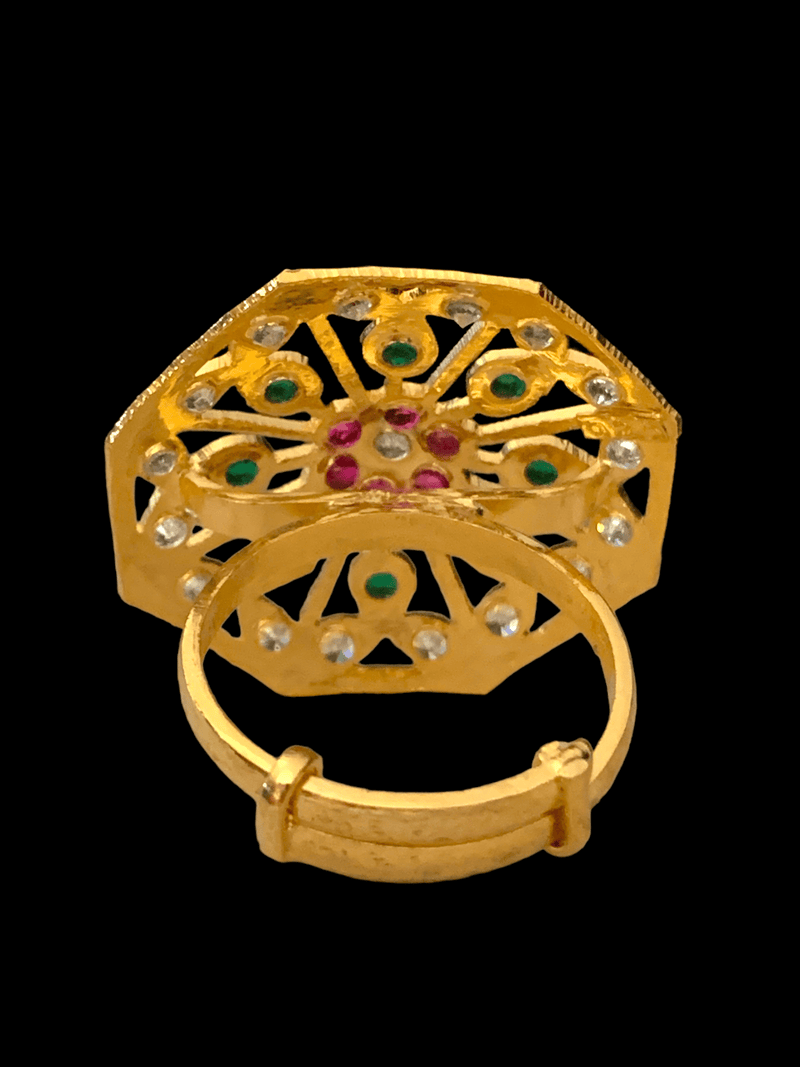 Ruby emerald gold plated silver ring ( READY TO SHIP)