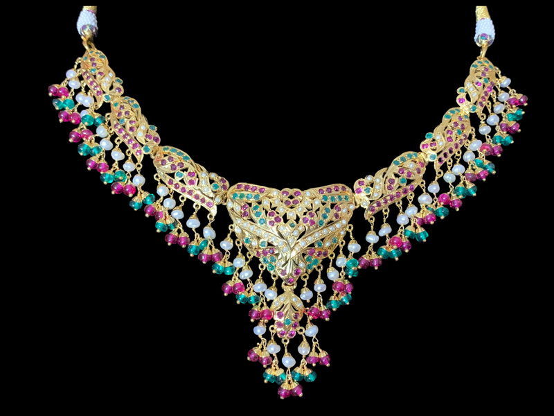 SAANVI Ruby emerald gold plated silver necklace set ( READY TO SHIP)