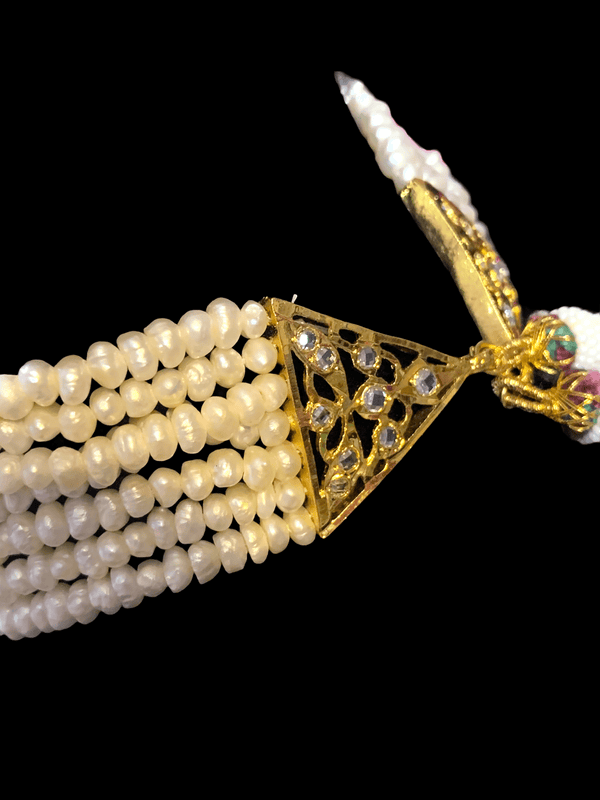 Hyderabadi fresh water pearls with emerald choker in gold plated silver
