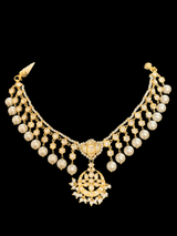 Gold plated silver moissanite and pearl necklace set