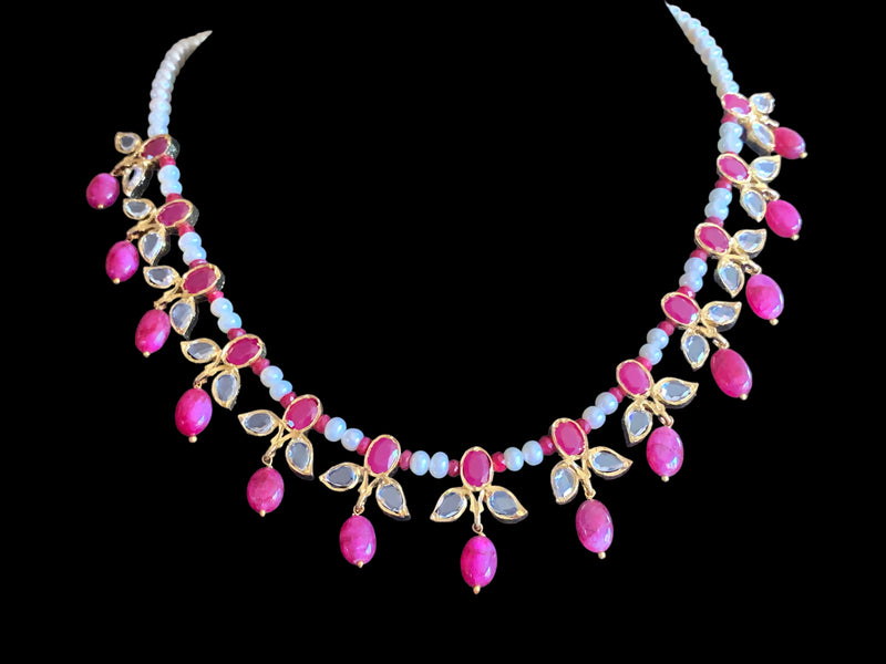 ZAFRIN gold plated silver necklace set in ruby (  SHIPS IN 4 WEEKS )