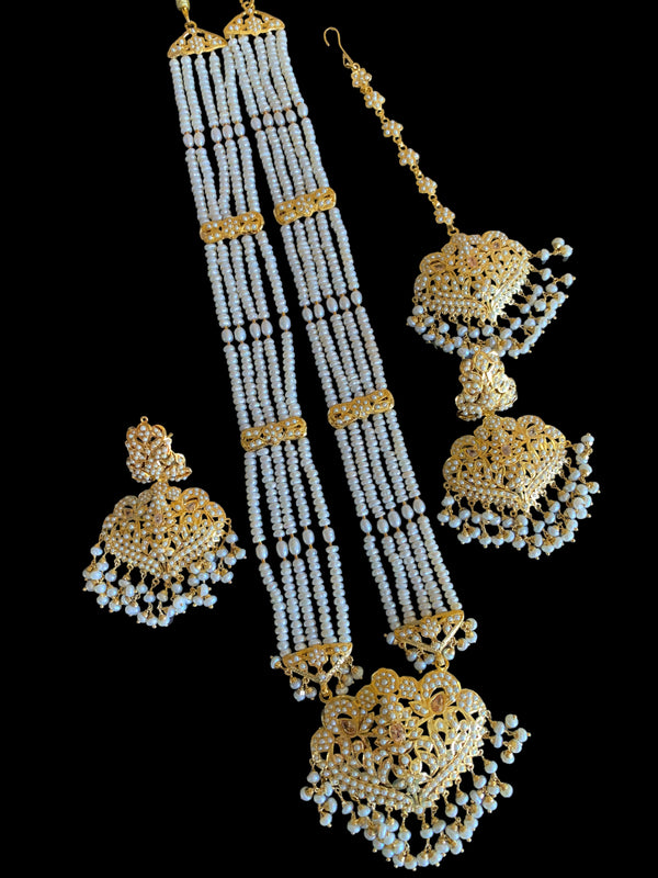 Gold plated silver rani haar in fresh water pearls ( READY TO SHIP)