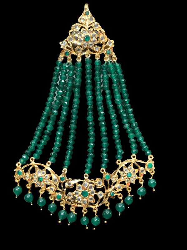 Abira jhoomar  in green beads  ( SHIPS IN 4 WEEKS  )