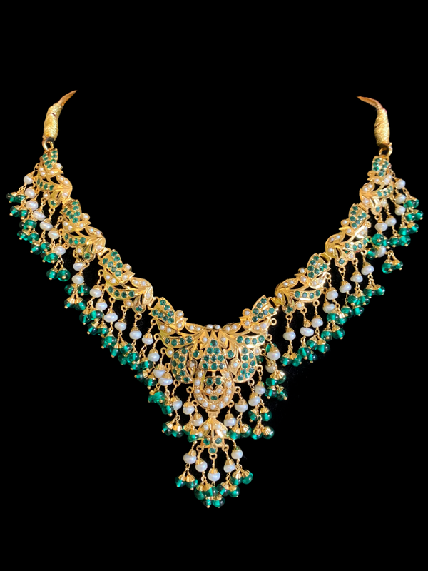 FARISA gold plated silver necklace set in emerald