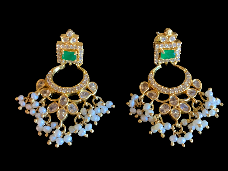 92.5 silver with gold plated Cz earrings with fresh water pearls