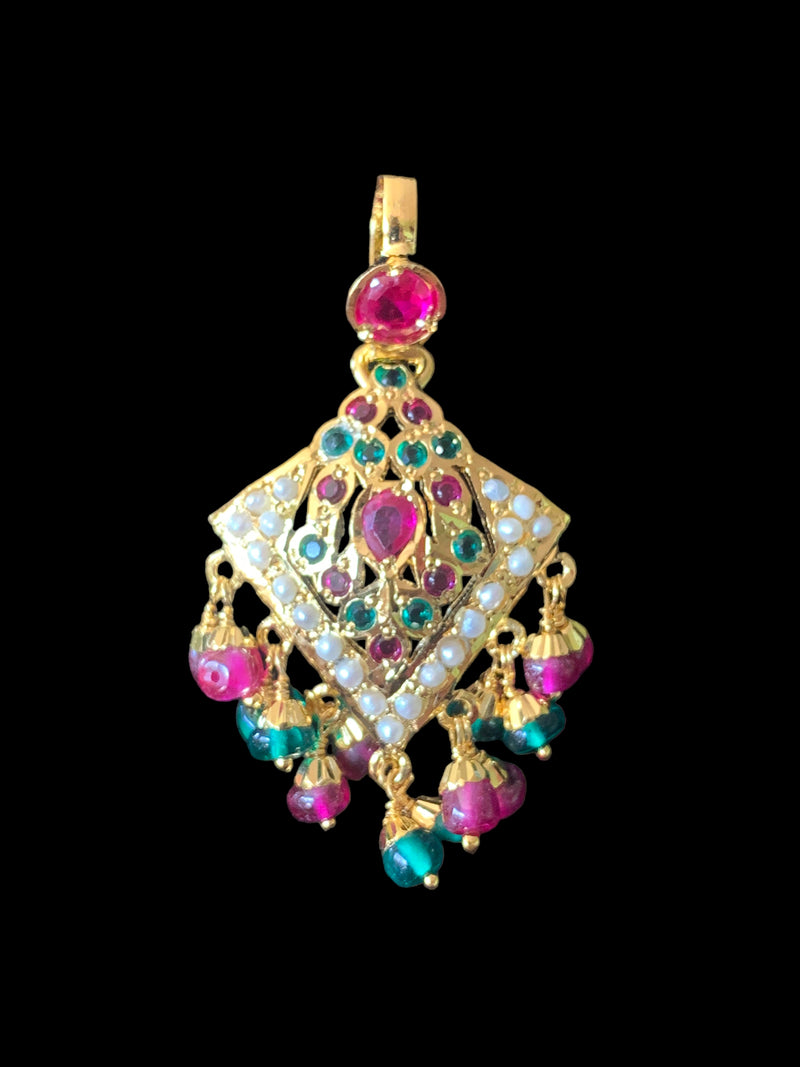 Gold plated silver pendant set in ruby emerald ( SHIPS IN 4 WEEKS )