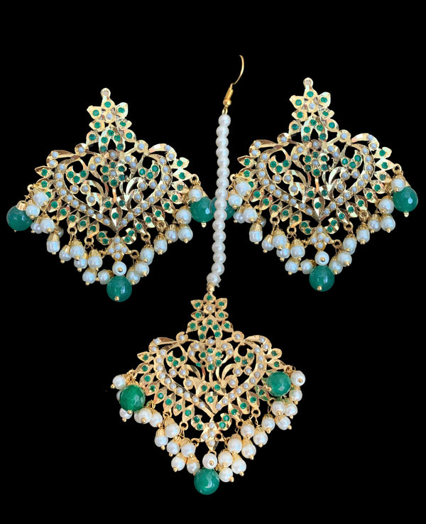 Afreen emerald earrings tika ( SHIPS IN 4 WEEKS   )