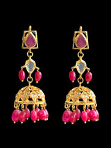 RAKIBA gold plated silver necklace set in ruby with fresh water pearls ( READY TO SHIP )