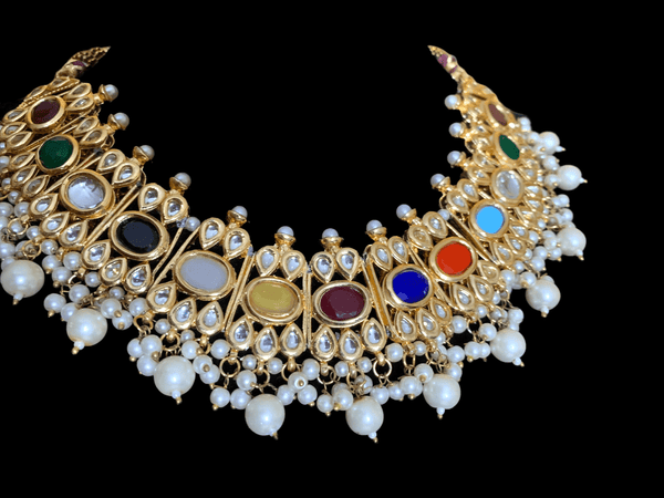 DNS70 Sarabjit Kundan Meena necklace in navratan or multicolor ( READY TO SHIP )
